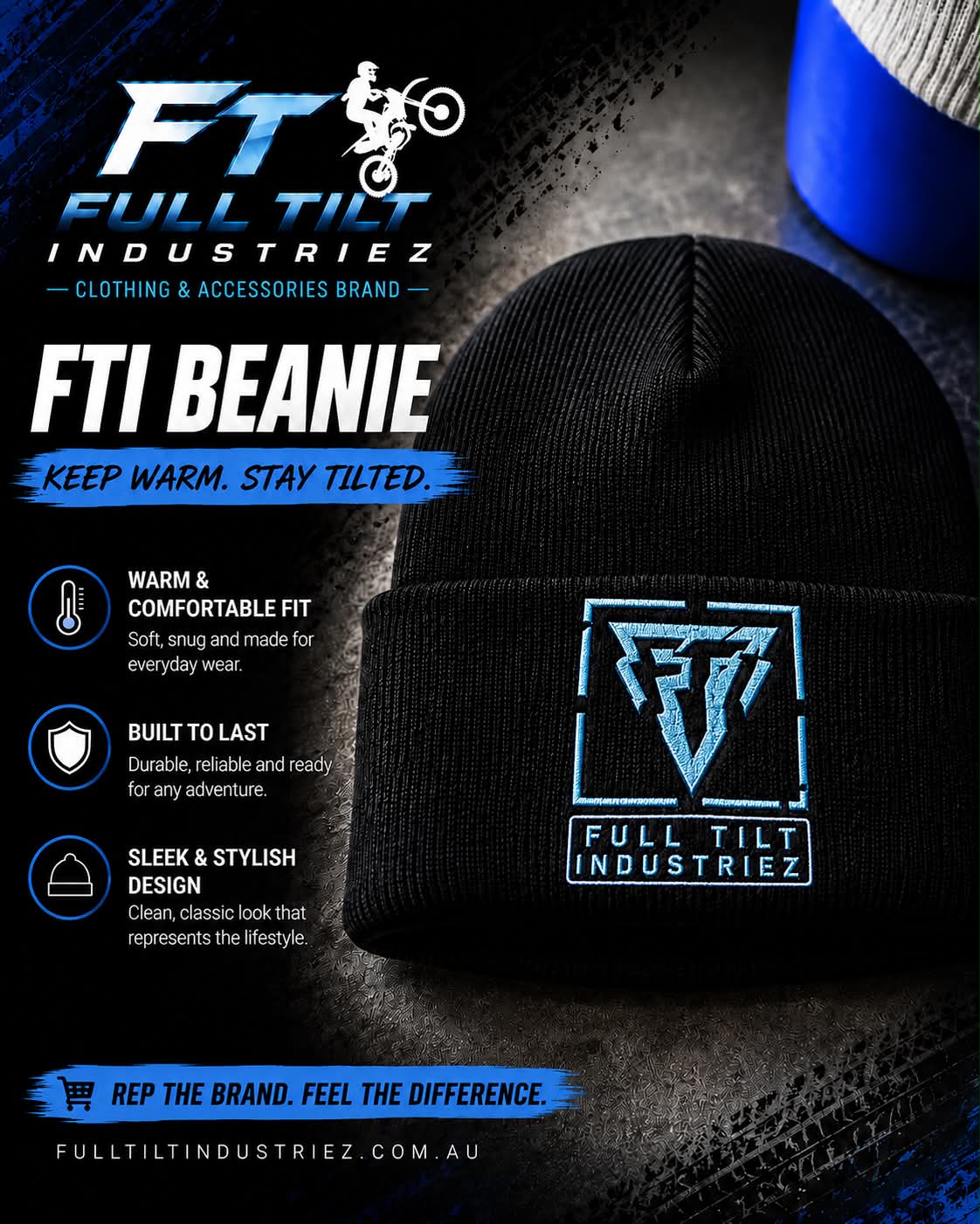 Full Tilt Premium Beanie- Black With Blue Logo